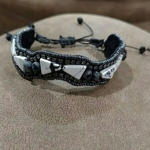 STONE & Bead adjustable Bracelet Black and white